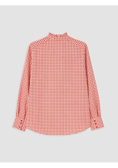 Lcw Modest Kırmızı Hakim Yaka Ekose Oversize Kadın Gömlek