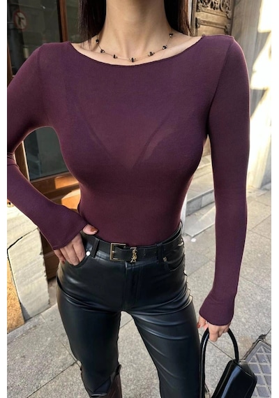Kadın Bordo Transparan Bluz