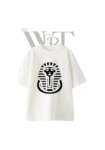 Thewert Firavun Tasarım Baskılı Ünisex Beyaz Oversize T-shirt