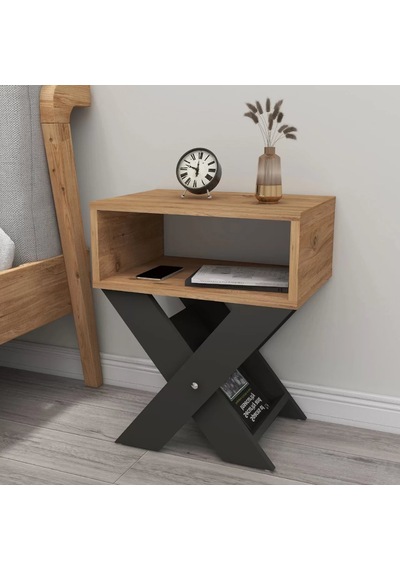 Reyo Home Enda X Ayaklı Komodin Kahve Sehpası Çam-antrasit