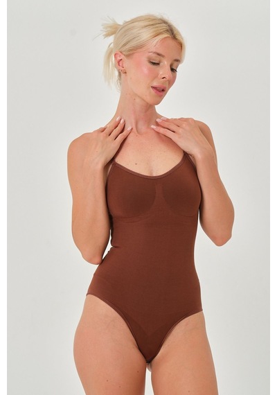Mistirik Mamey Model Örme Kumaş Toparlayıcı Çıtçıtlı Body Kahve Renk Zıbın 4 Kahve