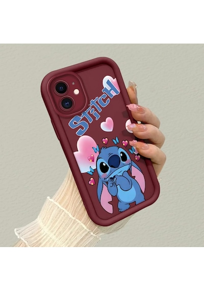 Apple  iPhone 11 Uyumlu Darbeye  Dayanıklı Kamera Korumalı  Bordo Silikon Baskı Desenli Kılıf