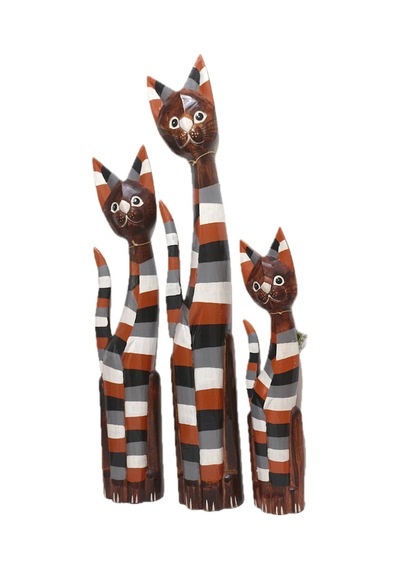 Ahşap Otantik 3 Lü Çizgili Kedi 100cm Albızıa Wood 100 80 60 Dekoratif Ahşap Kedi