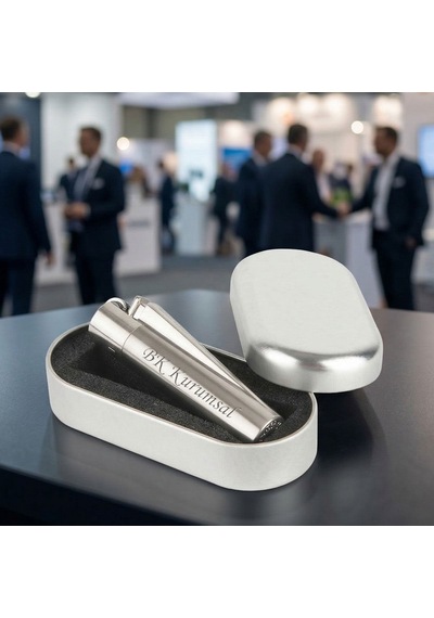 Bk Kurumsal Firma İsimli Silver Clipper Çakmak 10 Adet Metal Gövdeli Hediye Kutulu Gümüş
