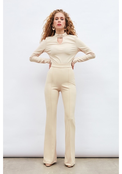 Sateen İspanyol Paça Pantolon - Bej-132914 Bej