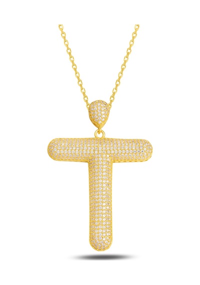 Brezza Lusso Jewelry 18k Serie Oro T Harfi Kadın Gümüş Kolye 50 CM 50 CM