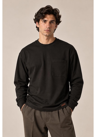 Alexandergardi Bisiklet Yaka Cep Detaylı Sweatshirt Siyah