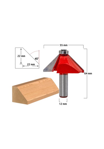 Titi 5522 Rulmanlı 45° Pah Kenar Freze Bıçağı Sap 12 mm