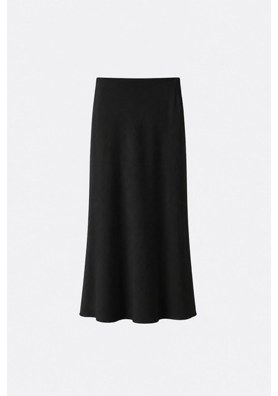 Suud Collection Siyah Leda Beli Lastikli Midi Etek