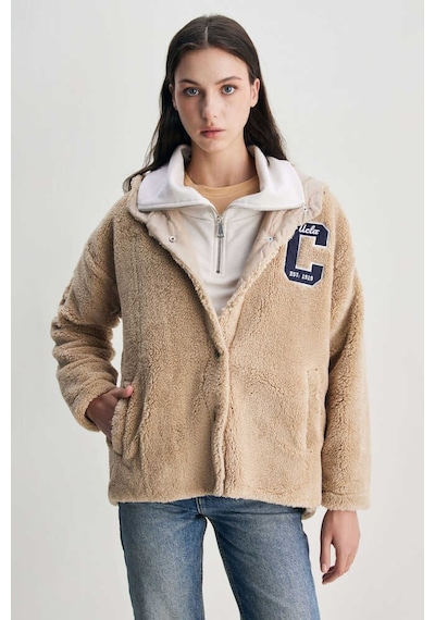 Ucla Servılle Koyu Bej Çıtçıtlı Nakışlı Oversize Kadın Ceket Koyu Bej