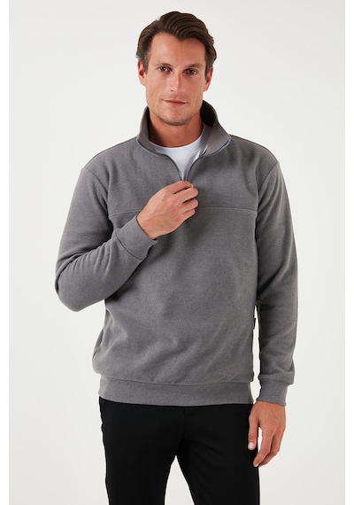 Buratti Pamuklu Regular Fit Yarım Fermuarlı Dik Yaka Erkek Kazak 456112 Gri