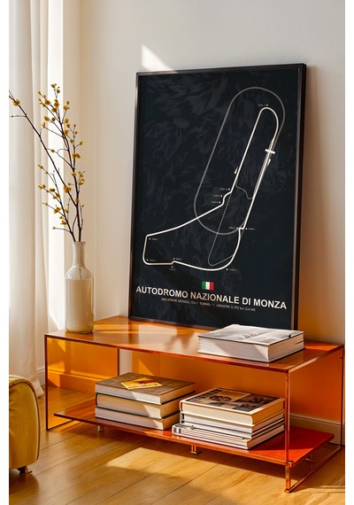 Monza F1 Pisti Ahşap Çerçeveli Tablo İtalya Gp Yarış Pisti Poster Siyah