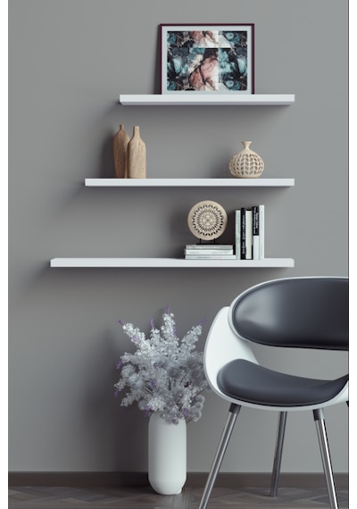 Yankı-BYEG 40 cm 50 cm 60 cm Mat Beyaz Mdf Duvar Rafı Gizli Bağlantı