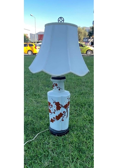Çiçek Desenli Porselen Abajur 80 CM