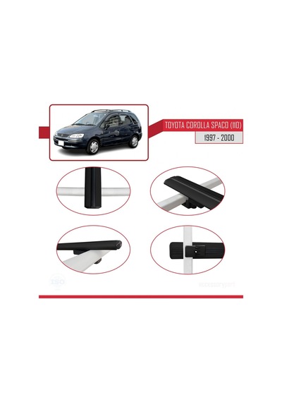 Toyota Corolla Spacio E110 1997-2000 Arası İle Uyumlu Basic Model Ara Atkı Tavan Barı Siyah 3 Adet