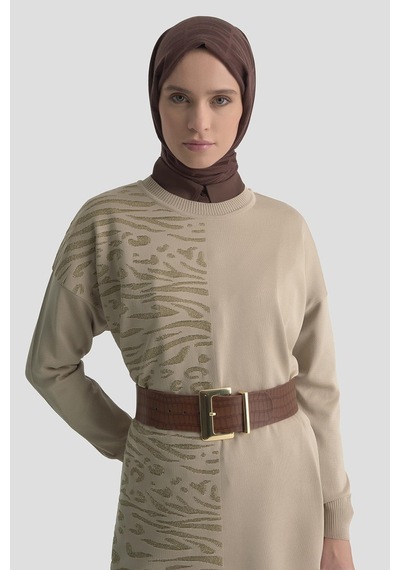 Armine Leopar Desen Triko Tunik 25ktd4116 Bej Bej
