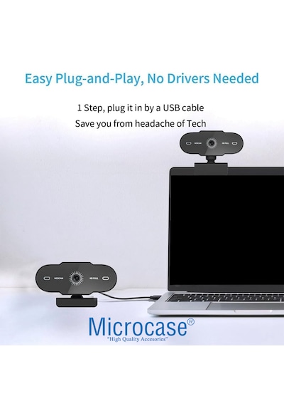 Microcase 1080p 360 Dönerli Mandal Kıskaçlı Full Hd Webcam Kamera Zr807 - Al5149
