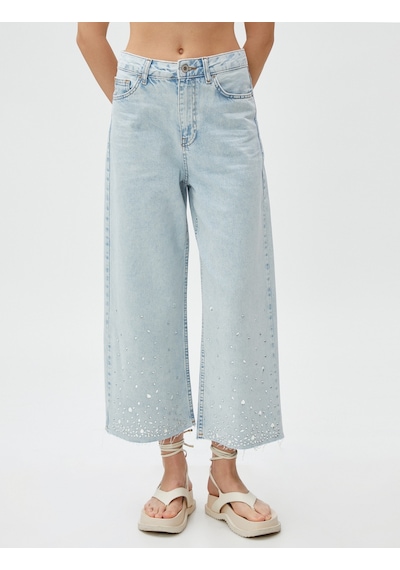 Koton Crop Bol Paça Kot Pantolon Taş İşlemeli - Bianca Crop Jean Bleach 3sal40022md Açık Mavi Koton Crop Bol Paça Kot Pantolon Taş İşlemeli - Bianca Crop Jean Bleach 3sal40022md Açık Mavi