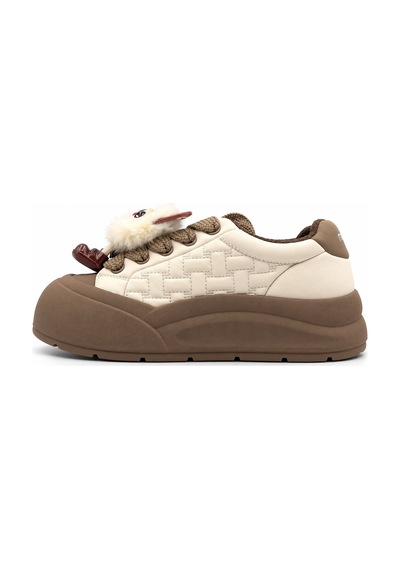 Look Life Çıkartılabilir Tüylü Figür Detaylı Kalın Taban Kadın Sneaker Bej
