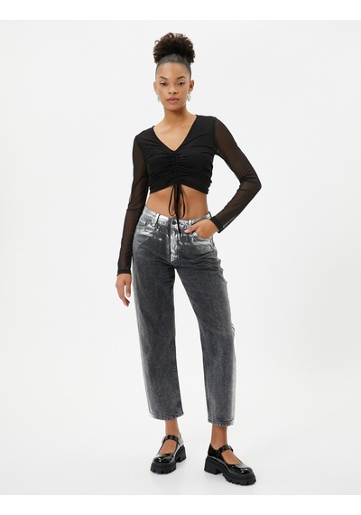 Koton Tül Crop Tişört Drape Bağlama Detaylı V Yaka Uzun Kollu Siyah 4sal10259ık 4SAL10259IK999 Siyah Koton Tül Crop Tişört Drape Bağlama Detaylı V Yaka Uzun Kollu Siyah 4sal10259ık 4SAL10259IK999 Siyah