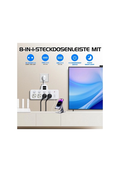 Termal Akım Korumalı 4 Lü Duvar Tipi Priz 2x Usb 2x Type-c Çıkışlı Grup Priz Çoğaltıcı Beyaz 2500w 0-2