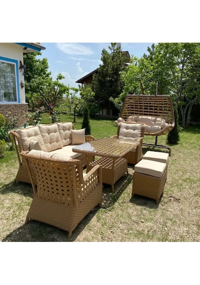 Doğtaş Scollection Talia Rattan Bahçe Oturma Seti Istenilen Renk Yapabiliriz Gri