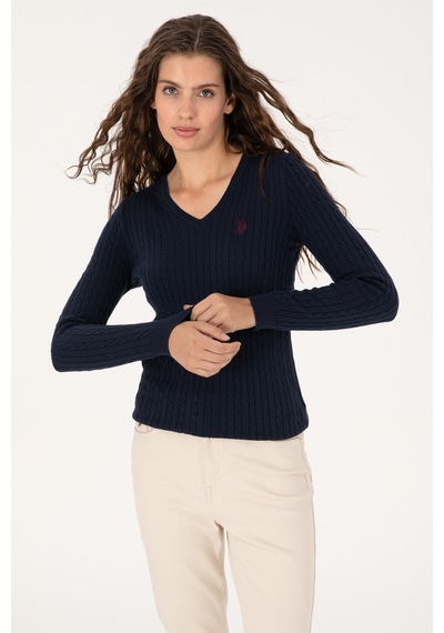 U.S. Polo Assn. Kadın Lacivert V Yaka Basic Kazak 50313625-VR033