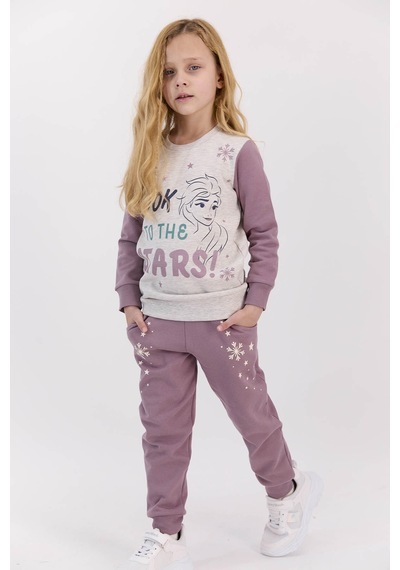 Frozen Lisanslı Look The Stars Gül Kurusu Kız Çocuk Eşofman Takımı Bej Melanj