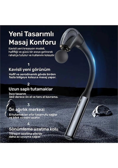 4 Başlıklı Uzun Saplı Ergonomik Profesyonel Sporcu Masaj Tabancası Sarı
