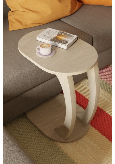 Oval Traverten C Sehpa Modern,tekerlekli Yan Sehpa Salon, Ofis, Yatak Odası Traverten