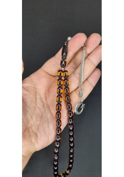 Anemore Collection Sürmeli Uçak Camı Tesbih Bordo-sarı Renk T-455