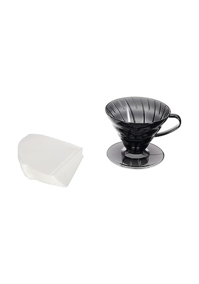 V60 02 Plastik Dripper Ve 40 Lı Filtre Kağıdı Seti, Siyah Şeffaf S