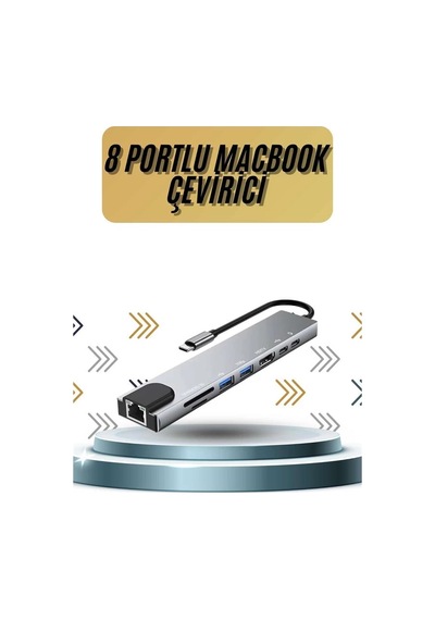 8 Portlu Macbook Uyumlu Çevirici Type C Hub Sd Tf Usb Çoğaltıcı Ethernet Belirtilmemiş