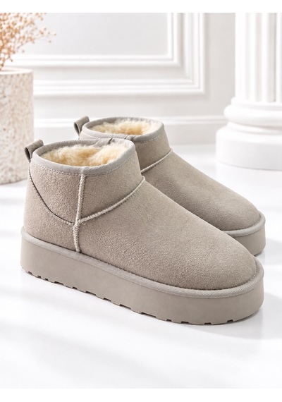 Dabab Shoes Kardelen Kadın Vizon Lüks Süet İçi Kürklü Sıcak Astarlı 5 Cm Kalın Tabanlı Kısa Bot Kar Botu