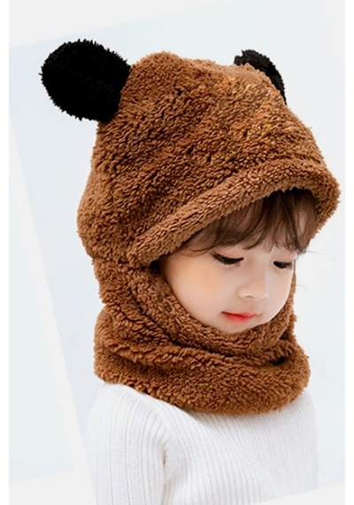 Bundera Panda Çocuk Kapşonlu Peluş Bere Atkı Welsoft Boyunluk