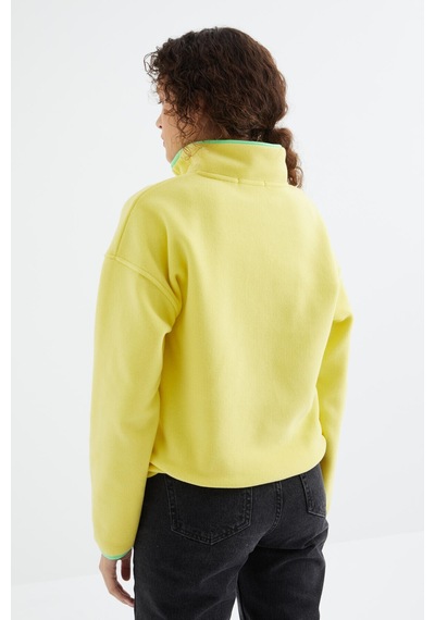 Tommy Life Limon Yarım Fermuar Etek Ucu Büzgülü Dik Yaka Oversize Kadın Polar Sweatshirt - 97234 Limon Sarısı