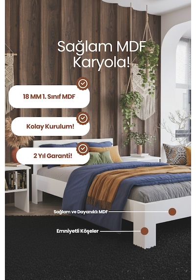 Letto Çift Kişilik Mdf Karyola 120x200 Yatak Uyumlu - Beyaz