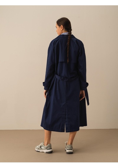 Xint Lacivert Pamuk Dokulu Oversize Trençkot 290446
