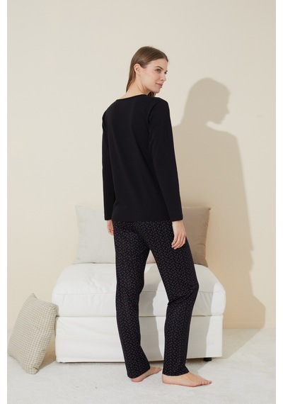 Siyah İnci Pamuklu Örme Pijama Takım 24240129 Siyah