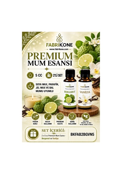 Premium Mum Esansı 5 Cc 2'li Set - Bergamot, Vanilya - Soya Wax, Parafin, Jel Wax Ve Bal Mumu Uyumlu Bkfab2bgvn5 Karışık