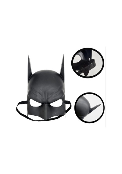 Siyah Renk Çocuk Boy Arkadan Lastikli Batman Maskesi A Kalite 20x14 Cm