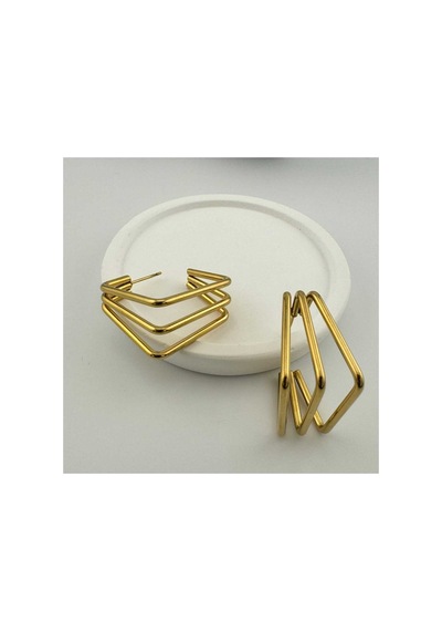 Kare Desenli Çelik Kararmaz Küpe Gold - 661708936 Gold