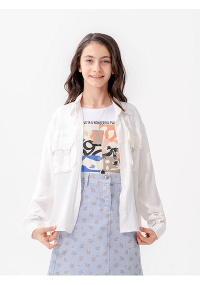 Giyicem Kız Çocuk D Tokalı Ceket T-shirt İkili Takım 1806 Beyaz