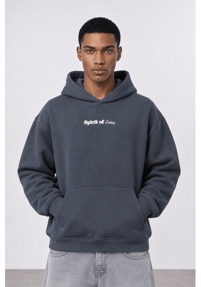 Respire Erkek Spirit Patch Detaylı Oversize Hoodie Füme