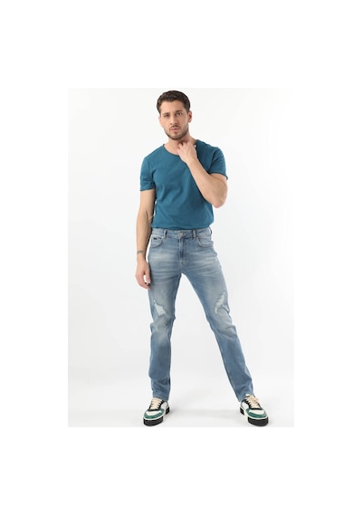 Erkek Dizi Yırtık Regular Fit Jean Pantolon Mavi 001