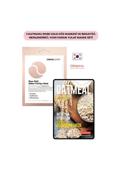 Dermal 3 Katmanlı Rose Gold Göz Maskesi + Besleyici Nemlendirici Pamuk Yulaf Maskesi