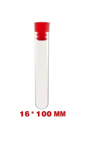 Deney Tüpü 16 X 100 Mm / Plastik 50 Adet - Dibi Yuvarlak Kapaklı