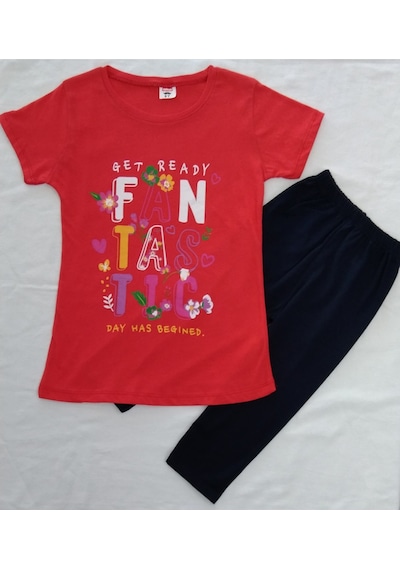 Aybeyce Fantastic Baskılı Kız Çocuk Tshirt-Tayt Takım 9-12 Yaş Kırmızı