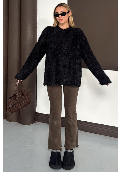 Olcay Oversize Tüylü Soft Kazak Siyah 8270
