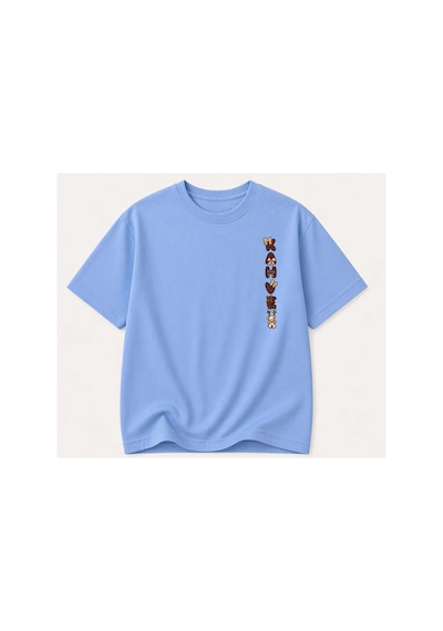 Herkesemoda Love Teddy Baskı Detaylı Kadın Bisiklet Yaka Pamuklu T-shirt Mavi
